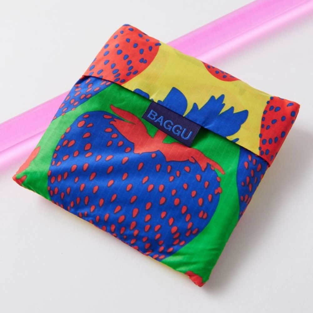 Baggu Electric Strawberry Mix Reusable Tote Bag | Colorblock Pattern